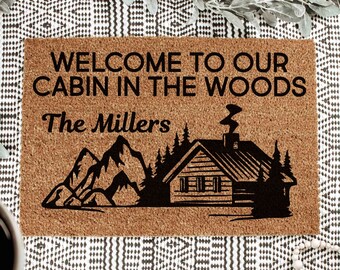 Cabin Sign, Lake House Decor, Custom Outdoor Signs, Lodge Decor, Welcome to Our Cabin Door Mat, Custom Cabin Doormat, Last Name Outdoor Sign