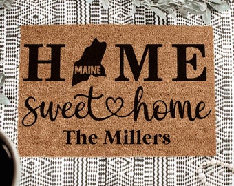 Custom Maine Home Sweet Home Doormat, Maine Lovers Gift Personalized, Maine Birthday Gift, Maine Vintage Poster, Home Decor Sign