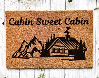 Mountain Home Decor, Welcome Cabin Sign, Custom Cabin Door Mat, Personalized Cabin Doormat, Mountain House Sign, Family Name Camp Wood Sign