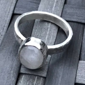 Sterling silver moonstone ring with hammer detail.