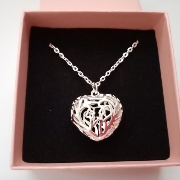 Hollow Heart Necklace 25mm 1in Silver Plated Filigree Heart Pendant Women's Necklaces Jewellery Christmas Stocking Filler Gifts for Her