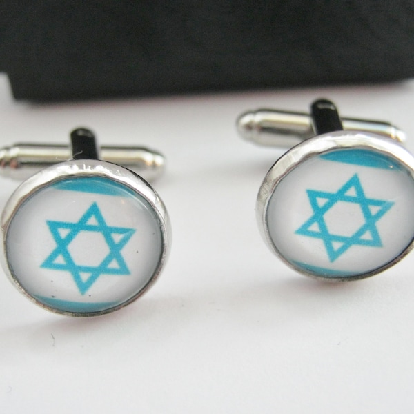 Star of David Cufflinks 14mm 1/2in Mens Israeli Flag Jewish Jewellery Cuff Links Stocking Stuffer Fillers Gifts for Him under 10