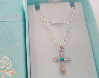 Small Cross Necklace for Girls with Rhinestone Children's Christian Jewellery for Holy Communion Confirmation Easter Religious Gifts