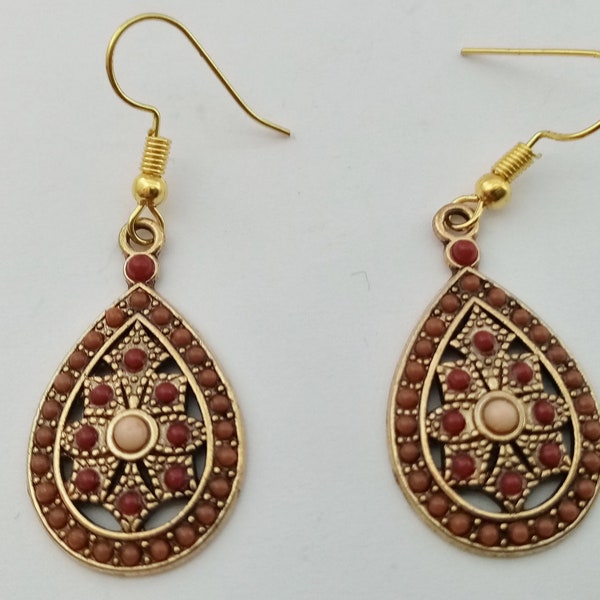 Brown Stone Teardrop Earrings on Gold Colour Plated Ear Wires Brown Dangle Earrings for Women
