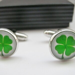 Irish Shamrock Cufflinks 14mm (1/2&quot;) Mens Celtic Jewellery Eire Cuff Links for St Patrick&#39;s Day, Paddy&#39;s Day Jewellery