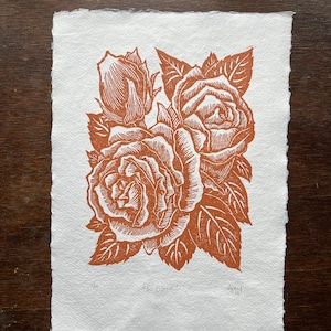 Rose Block Print, Linocut Print, Botanical Print, Handmade Prints, Floral Print, Flower Print, Nature Print, Flower Art, Block Print, Gift