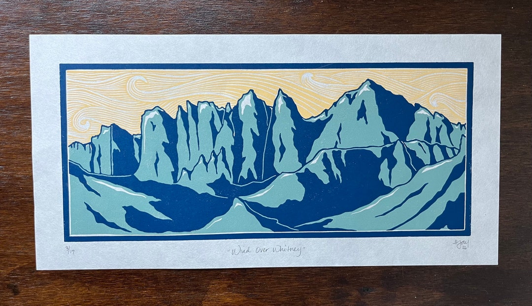 Mount Whitney Print, California Block Print, Linocut Print, Handmade ...