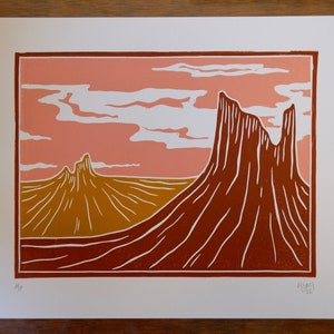 Mesa Block Print, Desert Print, Original Linocut, Block Print, Desert Art, Botanical Print, Handmade Artwork, Nature Print, Boho Art