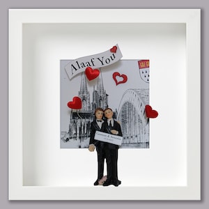 3D-Lustige Hochzeitsgeschenk | SCHMUNZELKISTEN-"Alaaf you Mann & Mann" | Hochzeitsgeschenk Familie Liebe Handmade Kunstobjekt Dekoration