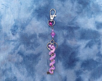 Unique handmade scissor fob, purple snake on a key