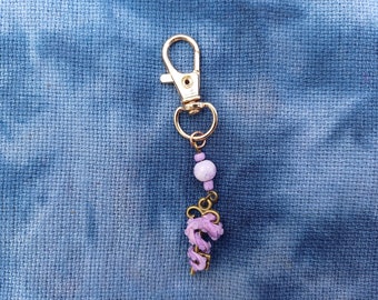 Unique handmade scissor fob, purple tentacle on a key