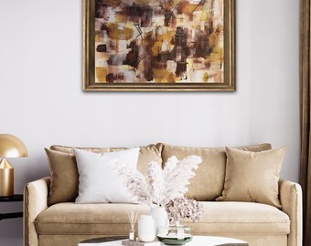 Pintura abstracta original, arte en bronce, cobre y oro, 15x22