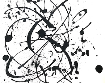 Black Abstract Painting, Modern Wall Art, Original Acrylic on Paper