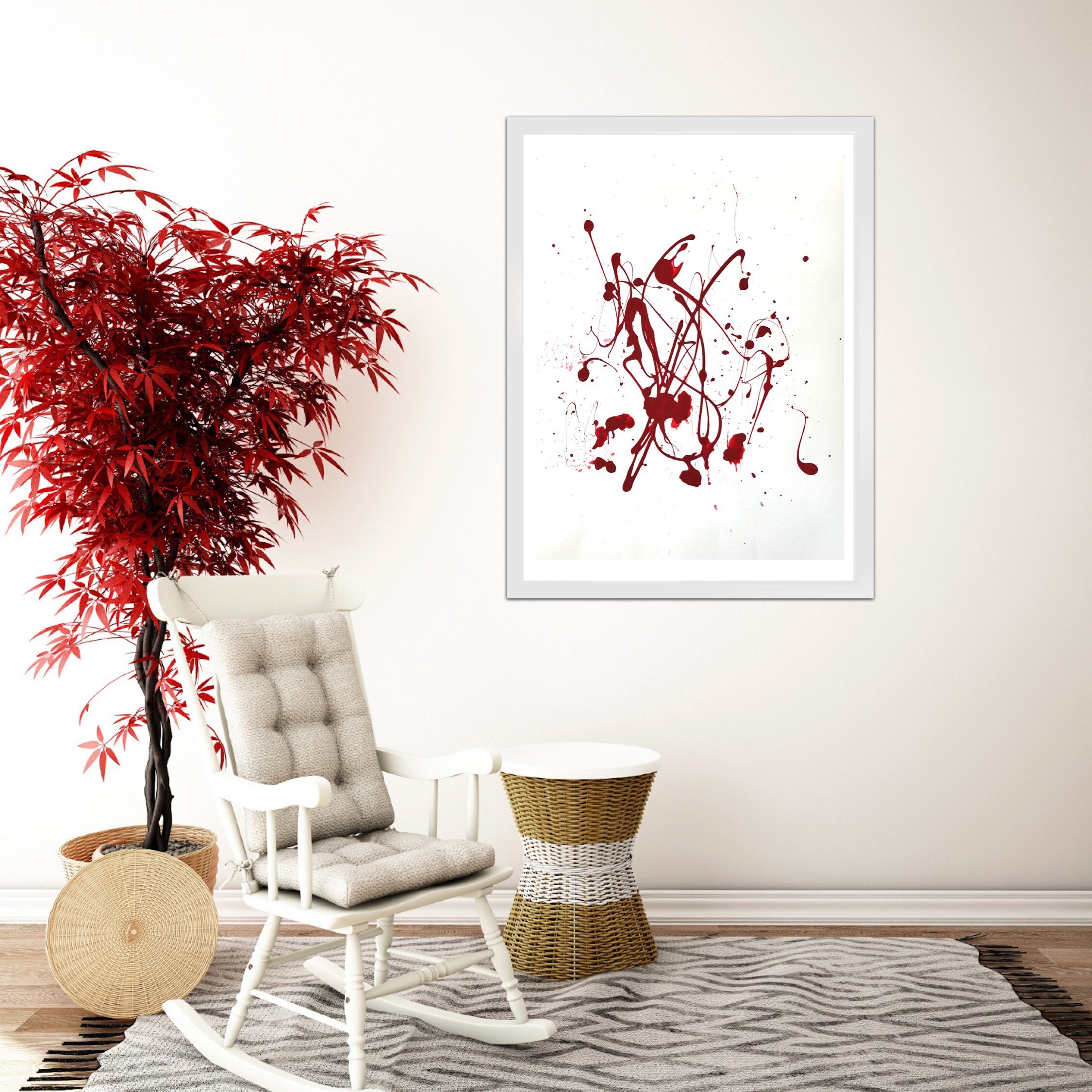 Red Splat Painting,modern Abstract Painting on Paper Unframed, Unique ...