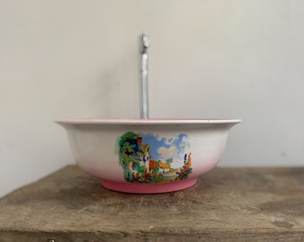 Taffy Thatch. Medium vintage vessel sink.