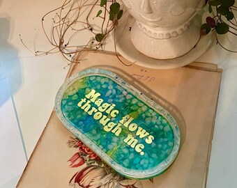 Magic resin tray, pebble and stone dish, positive affirmation ring dish