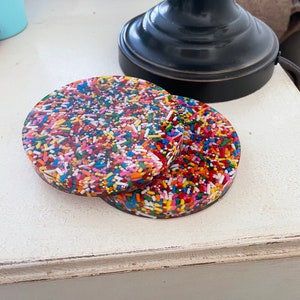 Rainbow resin sprinkle mix coasters, sprinkle coaster set