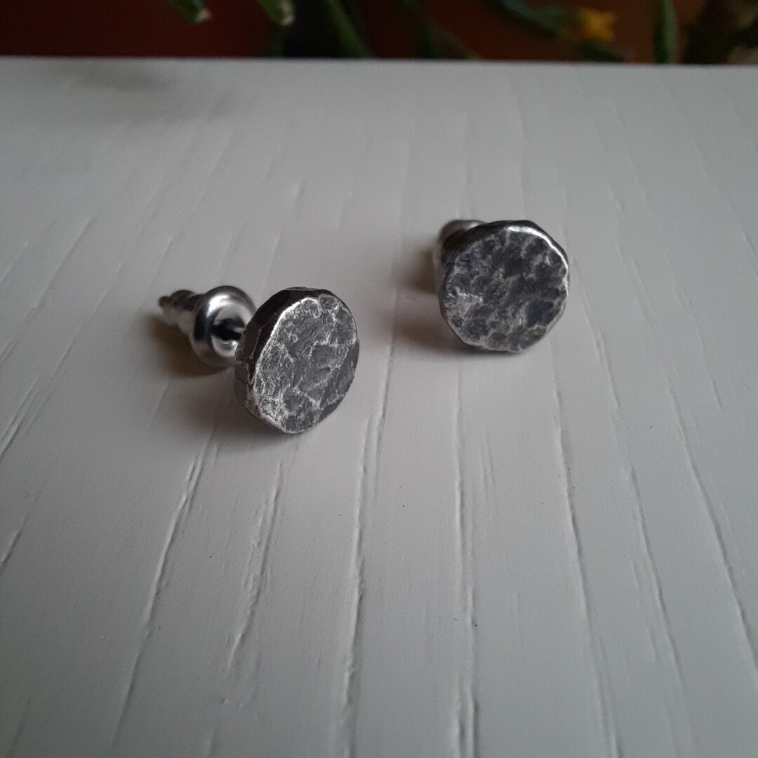 White - Antique Silver Finish Oxidised Brass Base Stud Earrings
