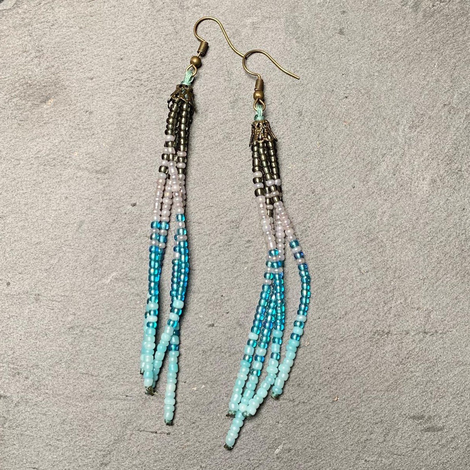 Seed Bead Tassel Earrings Southwestern Style Turquoise Etsy