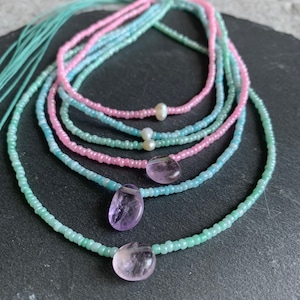 Gemstone Necklace | Skinny Choker | Amethyst or Pearl Choker | Seed Bead Choker | Dainty Choker | Layering Necklace | Pastel Colours