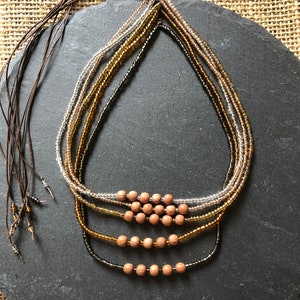 Seed Bead Chokers | Wooden Jewellery | Adjustable Choker Necklaces | Dainty Beaded Necklace | Brown Choker | Layering Necklace