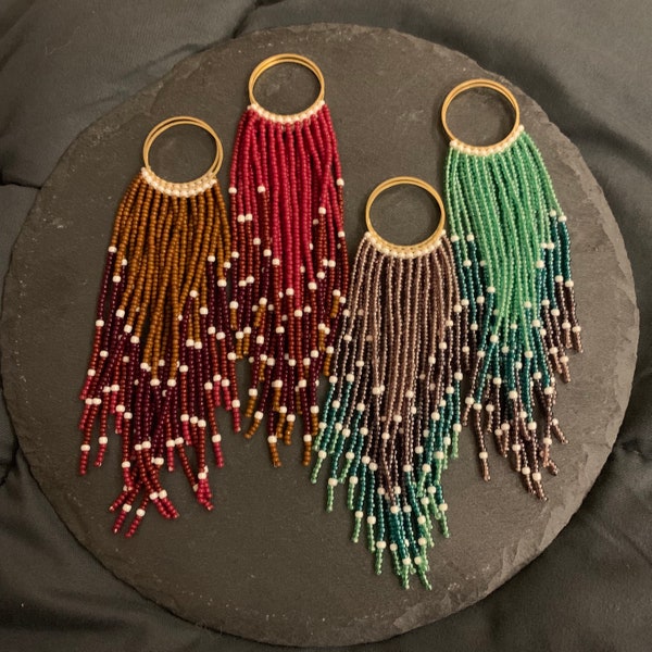 Seed Bead Woven Earrings | Long Colourful Earrings | Dangle Tassel Earrings| Fringe Earrings | Statement Earrings