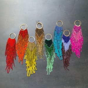 Seed Bead Woven Earrings | Long Colourful Earrings | Dangle Tassel Earrings| Fringe Earrings | Statement Earrings