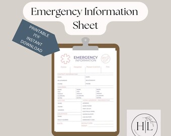 Emergency information printable contact info / babysitter information / nanny contact