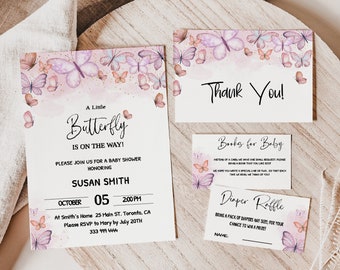 Butterfly Baby Shower Invitation: Pink & Purple (Digital Download)
