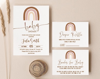 Boho Rainbow Baby Shower Invitation Set (Editable, Instant Download)
