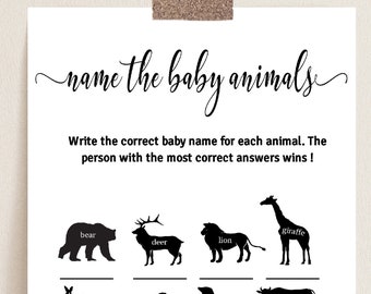 Name The Baby Animal Game, Baby Shower Game, Instant Download, Baby Animal Game, Gender Neutral, Printable Games, Baby Shower Games