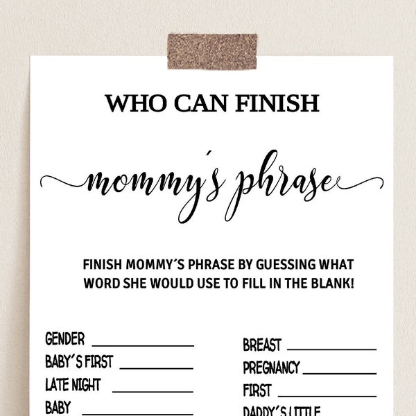 Baby Shower Mommys Phrase Game, Baby Shower Games Instant Download, Mommys Phrase Baby Shower Game, Gender Neutral, Printable Game