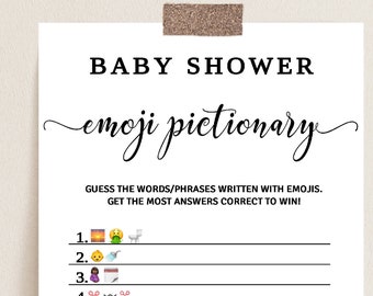 Juego Emoji Pictionary, Juego Emoji Baby Shower, Descarga instantánea, Juego Baby Shower, Juego imprimible, Juego Emoji de género neutro