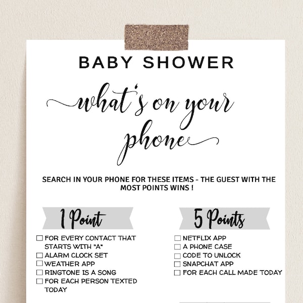 Baby Shower Whats On Your Phone Game, Baby Shower Games, Téléchargement instantané, Whats On Your Phone Gender Neutral Game, Baby Shower Virtual