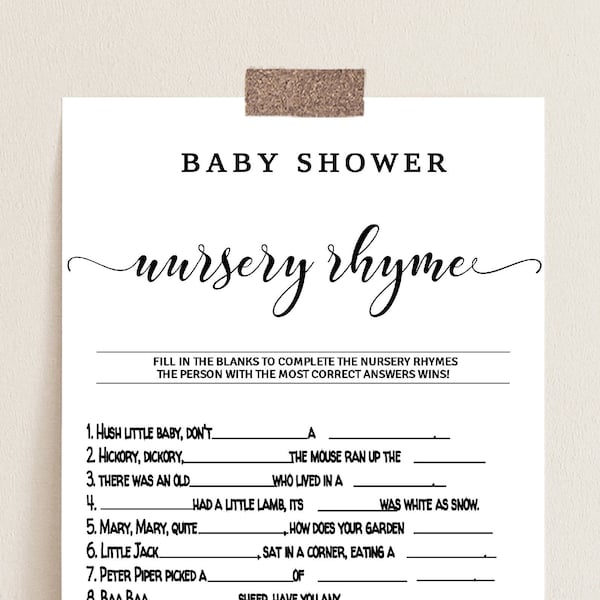 Baby Shower Nursery Rhyme Game, Baby Shower Games, Instant Download, Nursery Rhyme Game, Gender Neutral Game, Printable Game