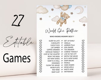 Bear Baby Shower Game Bundle: 27 Editable Games (Instant Download)