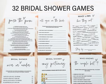 Minimalist Bridal Shower Games Bundle,  Modern Game Printable, 32 Editable Games, Personalize Name and Questions, templett