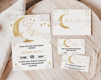 Over the Moon Baby Shower Invitation Bundle (Digital Download)