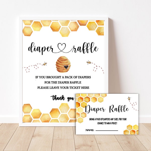 Honey Bee Diaper Raffle Sign - Instant Downloa ,Honey Bee Baby Shower Diaper Raffle Sign - Printable Baby Shower Sign, DIaper Raffle Cards