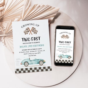 Two Fast Racing Car Birthday Invitation Editable 2nd Birthday Invite Instant Download , Boy Birthday Invitation