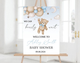 Bear Baby Shower Welcome Sign: Blue Balloons (Digital Download)