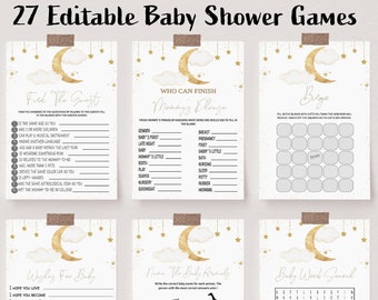 Over the Moon Baby Shower Games, Editable, Twinkle Twinkle Little Star Baby Shower Games Bundle, Moon and Stars Baby Shower Game Bundle