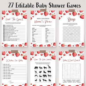 Strawberry Editable Baby Shower Games Bundle, A Berry Sweet Baby Shower Game Bundle,  Printable, Editable Games, Instant Download