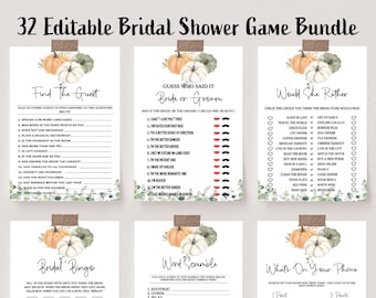 Editable Pumpkin Bridal Shower Games, Fall Games Pack, Printable Bridal Games Bundle, Pumpkin Greenery Shower Games, Printable
