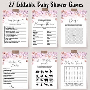 Pink Butterfly Baby Shower Game Bundle (Editable, Printable)