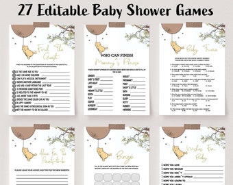 May include: A set of printable baby shower games featuring Winnie the Pooh characters. The games include "Find the Guest", "Who Can Finish Mommy's Phrase", "Baby Trivia", "Advice for the Parents-to-be", "Bingo", and "Wishes for Baby".