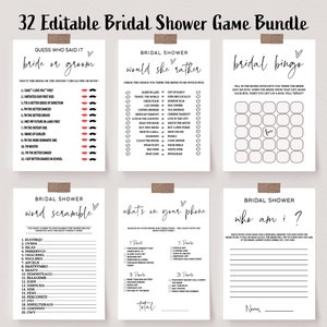 Minimalist Bridal Shower Games Bundle, 32 Editable Games, Modern Game Printable, Personalize Name and Questions, templett