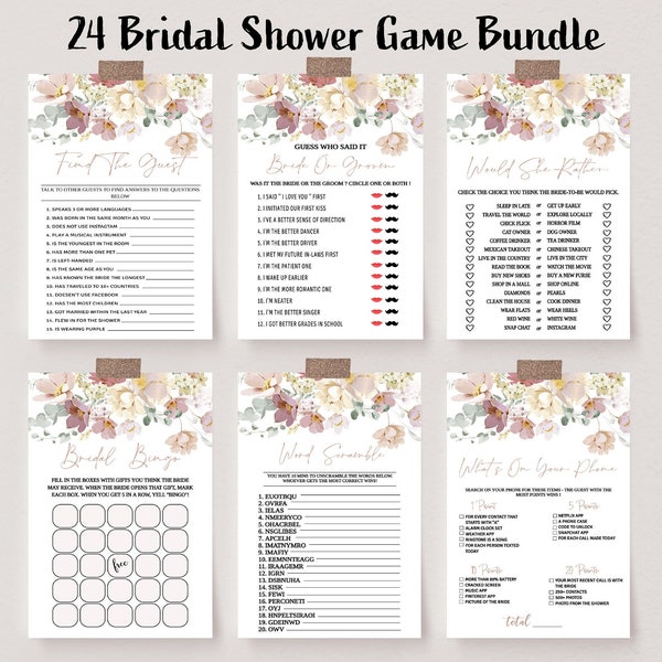Love in Bloom Bridal Shower Games, Editable Spring Bridal Shower Game, Floral Pink Bridal Games, Instant Download