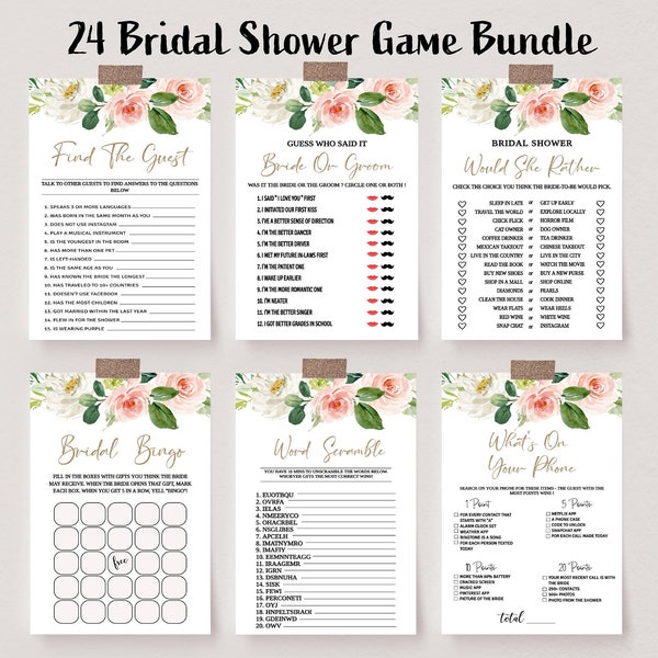 Floral Bridal Shower Games Bundle, Editable Bridal Games, Instant Download