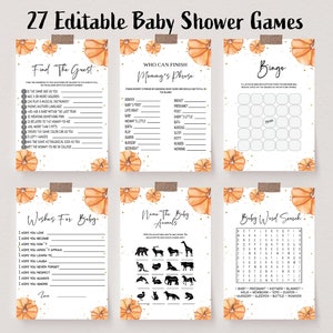 Little Pumpkin Fall Baby Shower Games, Editable Baby Shower Bundle,  Pumpkin Fall Autumn Printable Baby Shower Games, Shower Activity